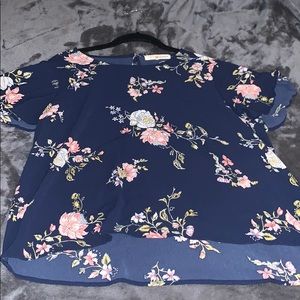 Navy Short Sleeve Floral Blouse
